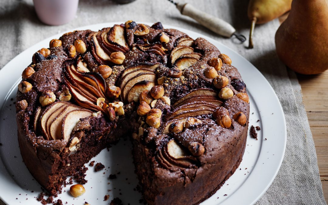 Chocolate pear olive oil cake