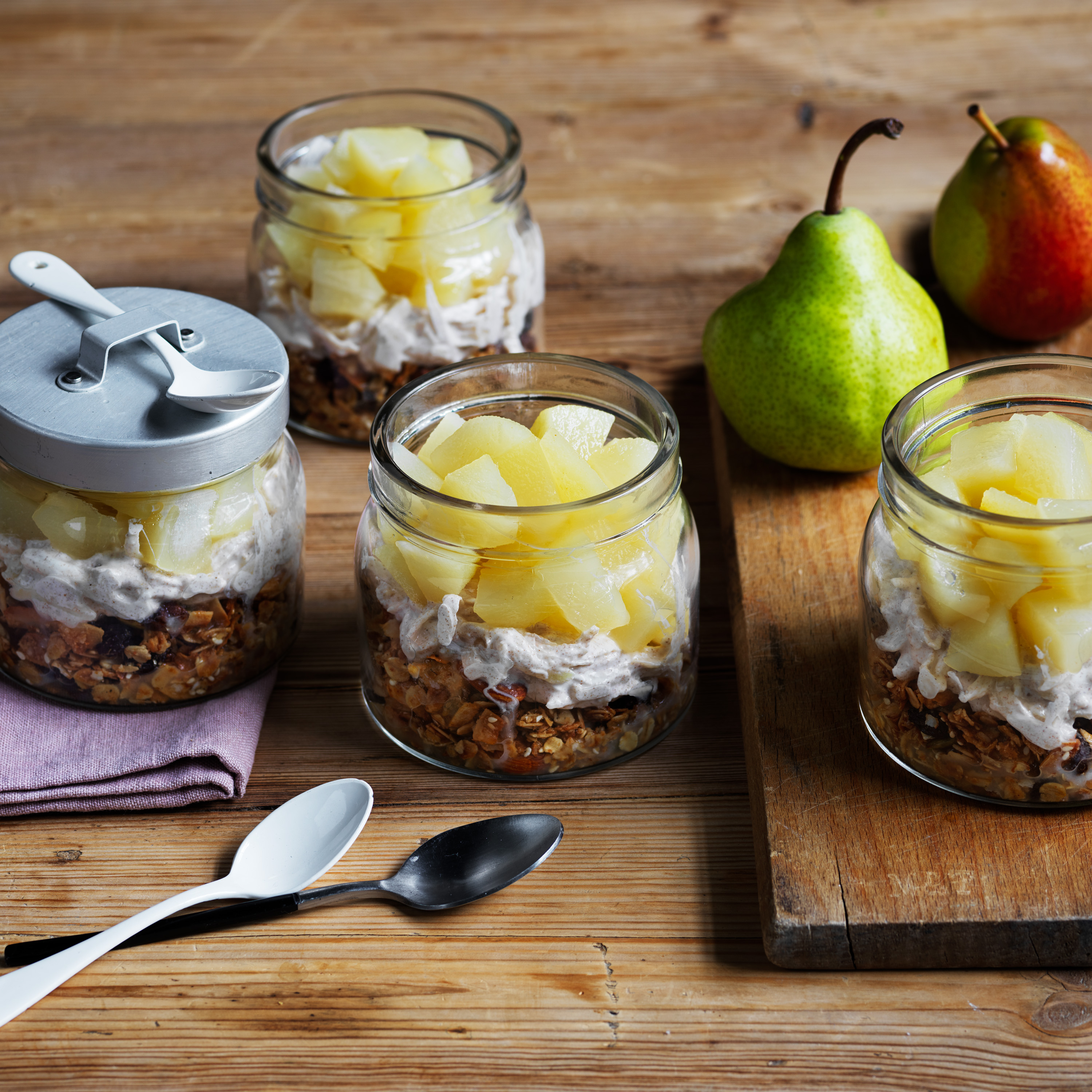 Spiced pear yoghurt and granola breakfast jars | Australian Pears
