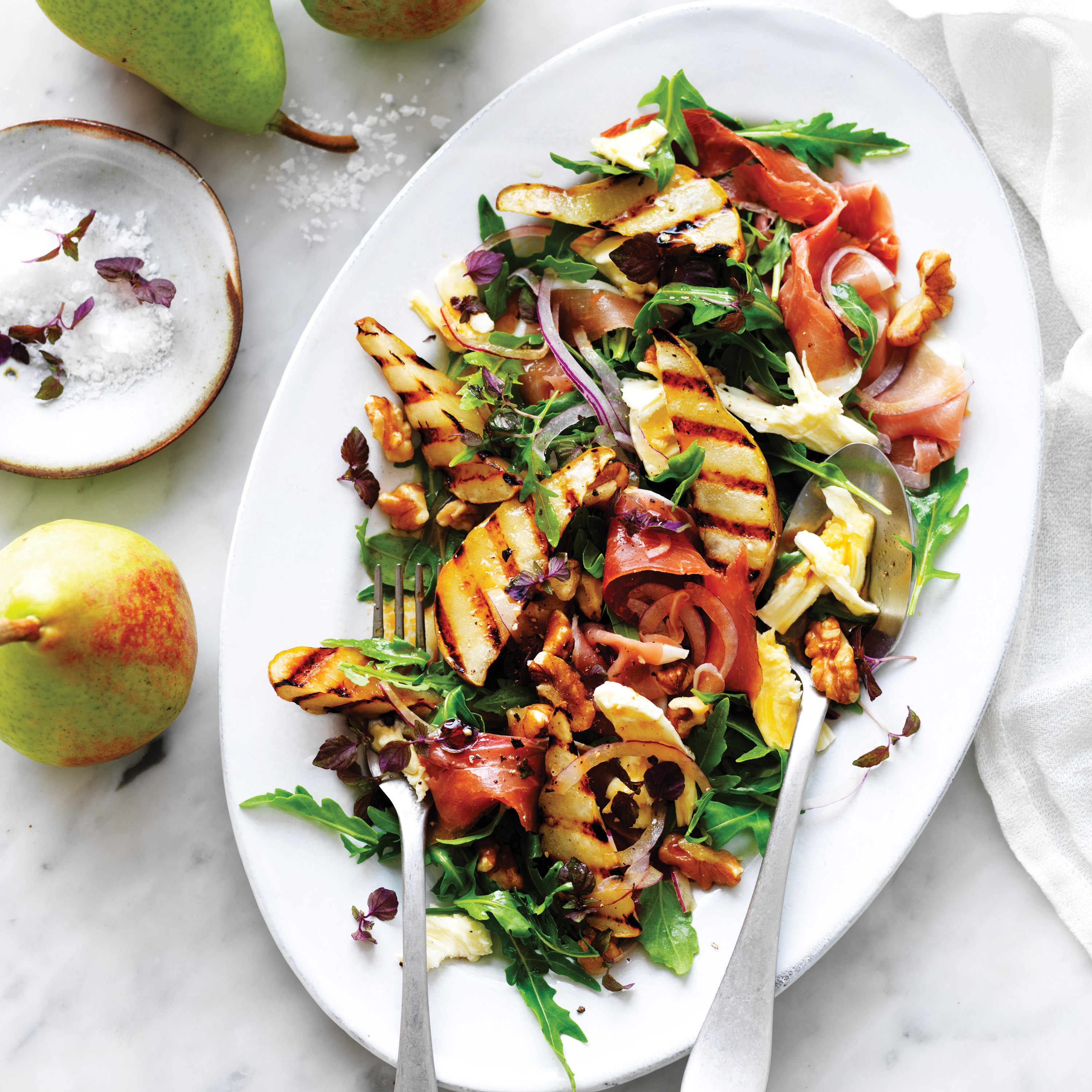 Grilled pear, rocket, walnut and prosciutto salad | Australian Pears