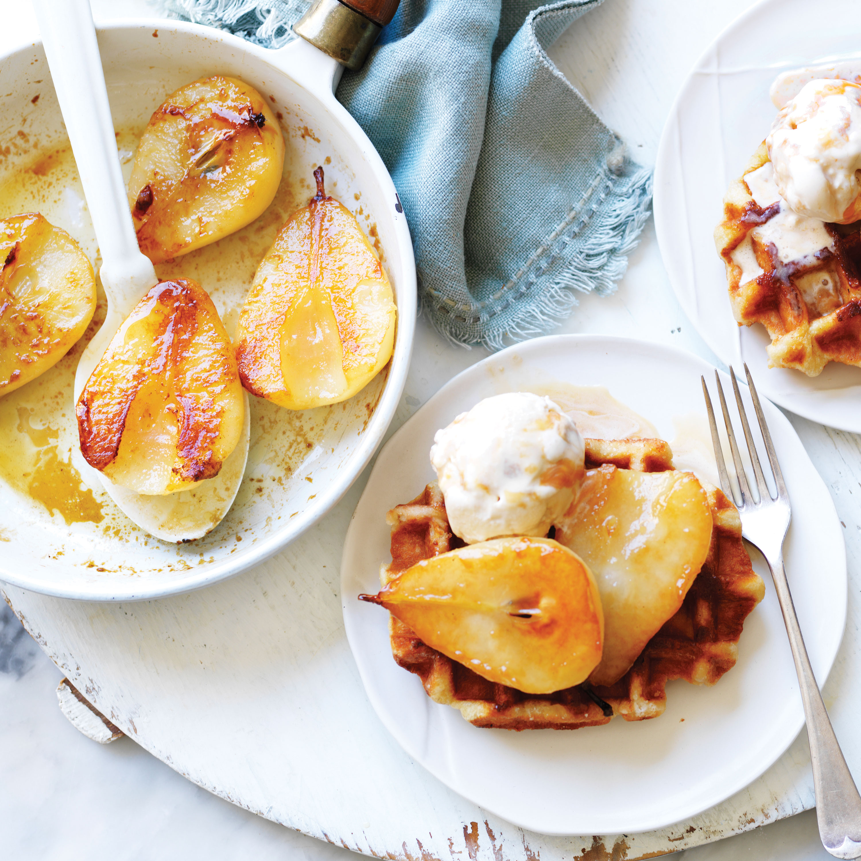 Waffles with caramel ice cream and pears | Australian Pears