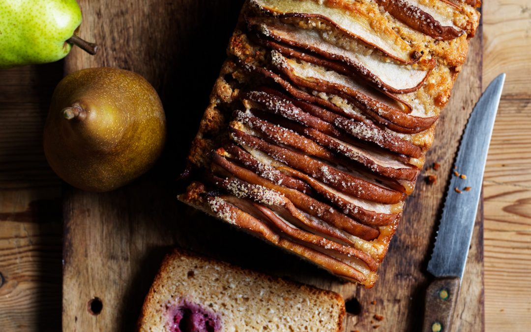 Pear, raspberry and coconut bread