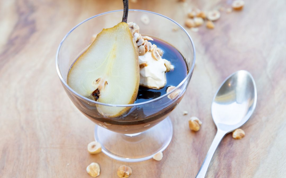 Dark Chocolate Mousse with Marsala Pears