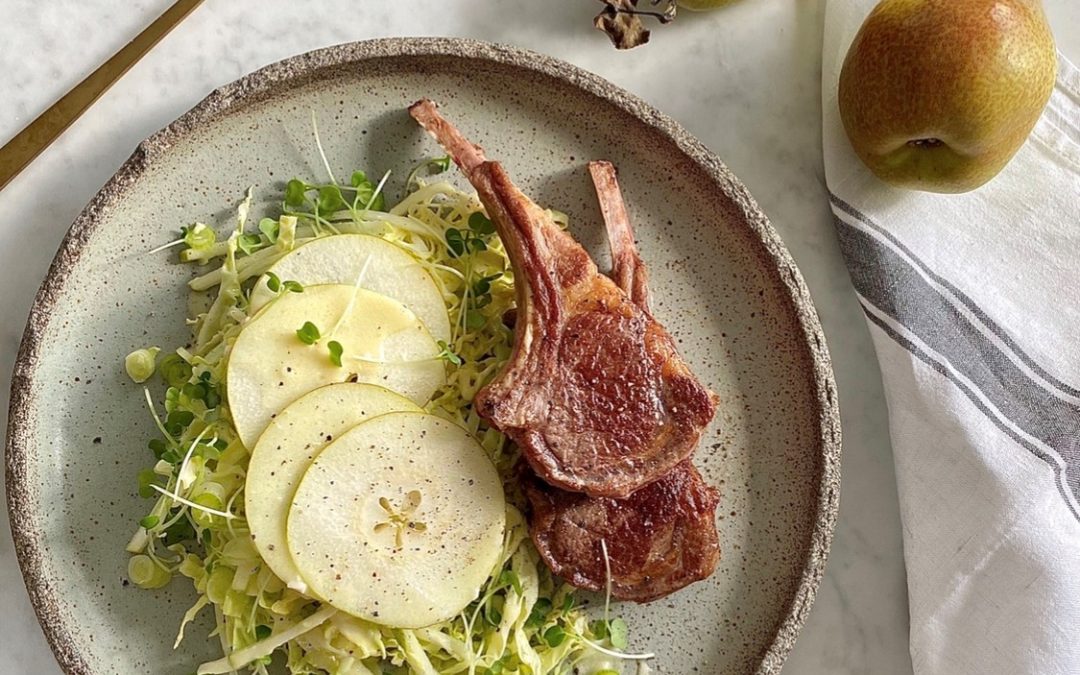 Pear savoy slaw with lamb cutlets